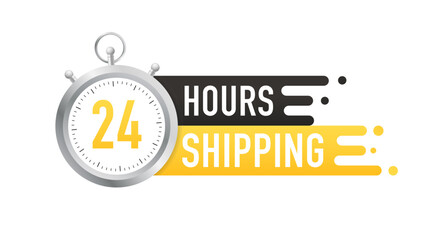 24 Hours Shipping Shopping Label. Quick service time sign business concept. Vector illustration