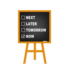 Selecting now on a blackboard illustration design graphic. Chalk inscription on a blackboard. Chalkboard 3D. Realistic black boards. Vector illustration