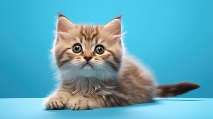Cute kitten cat on blue background