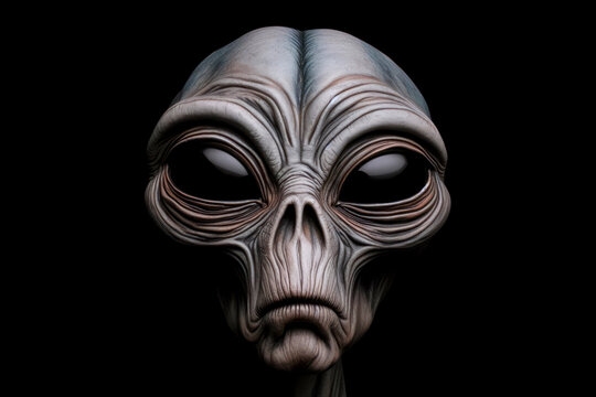 an alien with strange facial expressions on solid black background. ai generative