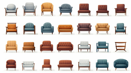 Set with different comfortable sofas on white background. Furniture for modern room interior,Generated with AI