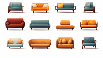 Set with different comfortable sofas on white background. Furniture for modern room interior,Generated with AI