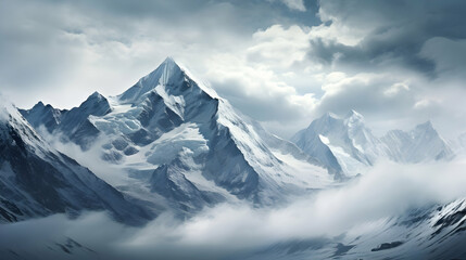 Snowy mountains against cloudy sky ,Generated with AI.
