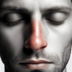 sinus in a close up of a mans face on white background. ai generative