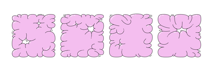 Bubble abstract shapes. Funky balloon organic elements icon sign in trendy retro y2k style.