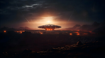 Spaceship on the ground of another planet in the universe ,Generated with AI.