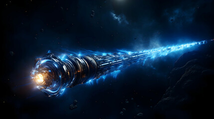 Spaceship orbits glowing nebula in star filled galaxy a fantasy illustration generated by AI