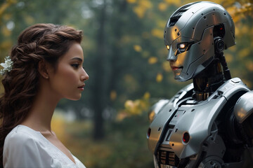 Naklejka premium robot fell in love with human