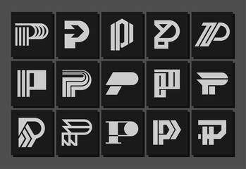 Collection of abstract technology line letter P logo design