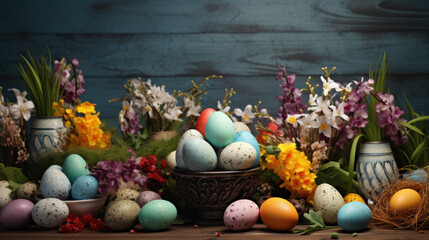 Obraz premium Serene Easter Harmony: A Colorful Picture-Perfect Wallpaper Arrangement