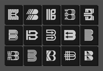 Modern line flat abstract letter B logo design set