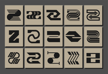 Set of luxury line flat abstract letter Z logo, number 2 design