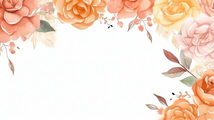 watercolor autumn border frame with flowers and leaves, copy space or free place for text