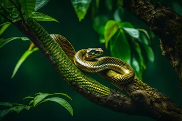 Obraz premium green snake in the tree