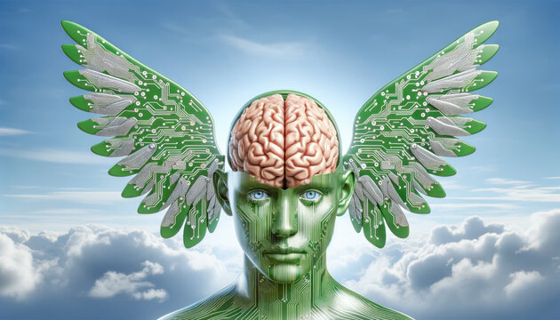 An image of a winged brain, symbolizing the impact of artificial intelligence on human creativity and innovation