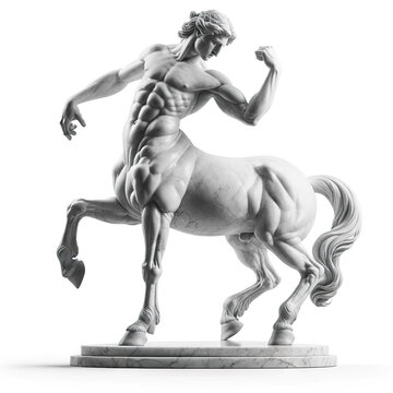 Majestic centaur sculpture, with hands clenched in a powerful fist, symbolizing strength and determination