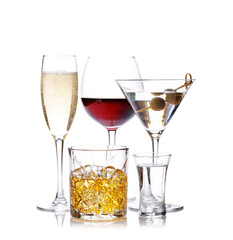 Whiskey, wine, champagne drinks