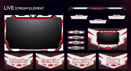 Gaming live streaming Red gradient neon set of overlay, facecam, panel and background element design for gamer