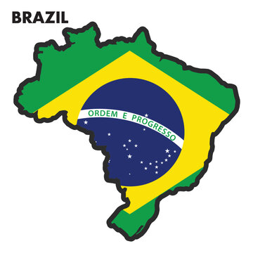 Isolated map of Brazil with its flag Vector