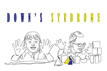 hand drawn line art vector art of downs syndrome poster. genetic diseases awareness. Awarenessn of down syndrome art
