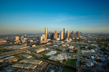 Naklejka na ściany i meble Aerial shot of Houston at sunset take from a helicopter