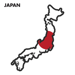 Isolated map of Japan with its flag Vector
