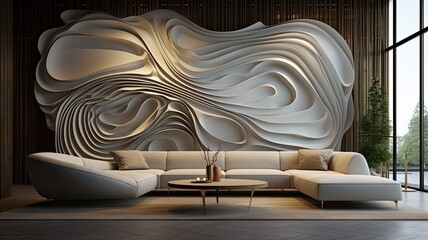Obraz na płótnie Canvas Visuals of 3D wall art serving as focal points in rooms, demonstrating how bold and captivating designs can become the centerpiece of interior decor