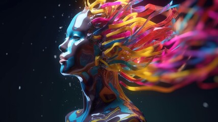A humanoid robot with color swirling brain motion trails, concept of art, psychology, creativity, imagination, dreams. Generative AI image weber.
