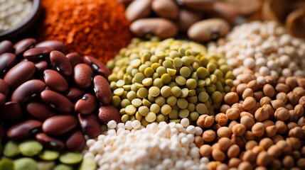 Close-Up of Colorful Legumes and Grains Texture - obrazy, fototapety, plakaty