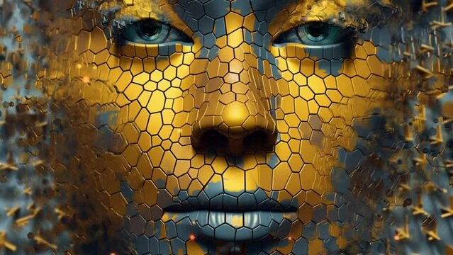 Golden Mosaic Fragmentation of a 3D model portrait