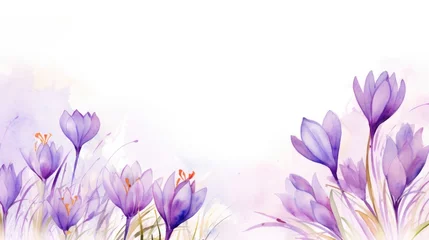 Rolgordijnen spring season delicate frame with purple crocus flowers,white background © Maryna