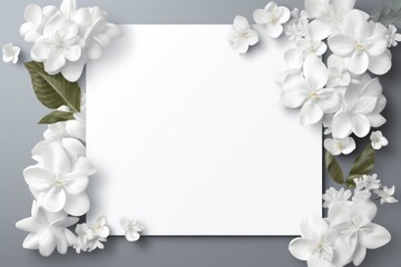 A white card with flowers on a gray background