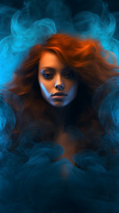 Girl with her hair in color smoke