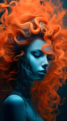 Girl with her hair in color smoke