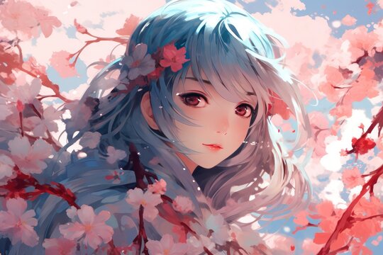 Anime style picture. Sakura blossom 