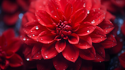 Macro of red flower with thin petals,generated Ai.