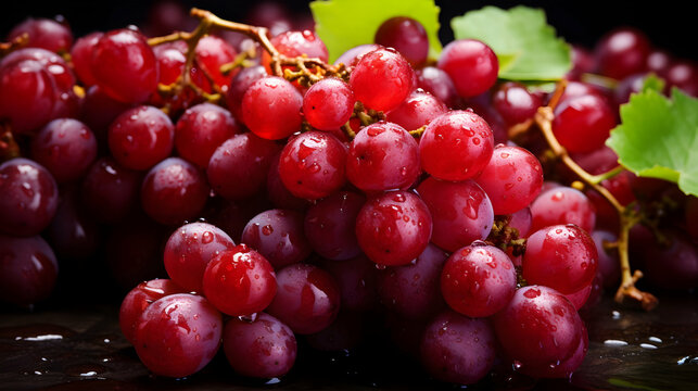 Many Fresh Red Grapes are Winter fruit. Red Ripe Food,generated Ai.