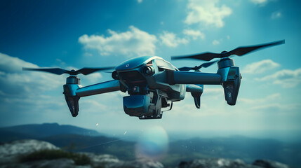 Modern drone in blue sky,generated Ai.