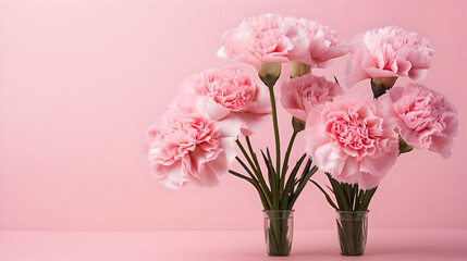 Pink carnation flowers on pink background,Generated Ai