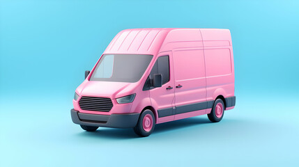 Pink delivery van on blue background. 3d illustration,Generative Ai.