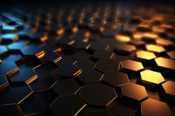 Digital black hexagonal honeycomb background. Generative Ai