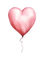 Drawing of a Heart shaped Balloon in blush Watercolors on a white Background. Romantic Template with Copy Space