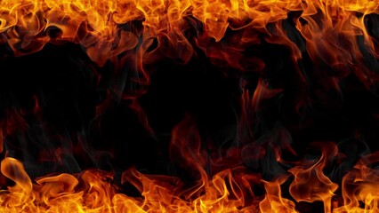 Super slow motion of fire flames isolated on black background. Filmed on high speed cinema camera at 1000 fps - Powered by Adobe