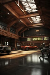 Spacious car garage devoid of tools and vehicles AI generated illustration