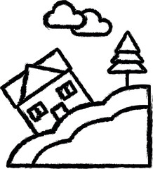 Landslip, house icon grunge style vector