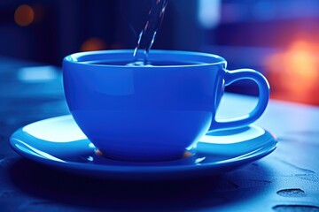 A cup of water being poured into it. Perfect for illustrating hydration or refreshment concepts - obrazy, fototapety, plakaty