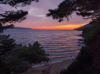 Orange sunset near Golden Horn  Croatia