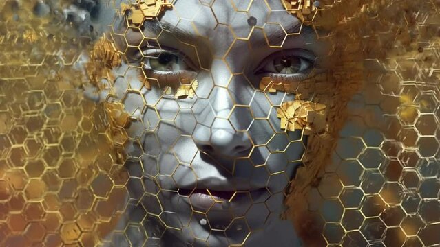 Golden Mosaic Fragmentation of a 3D model portrait