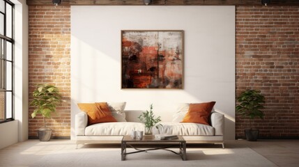 Urban loft space with exposed brick wall for wall art mockup AI generated illustration