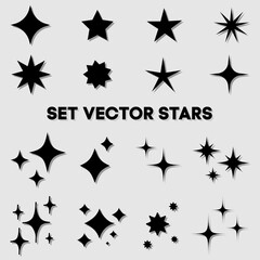 Set black stars icons collection.